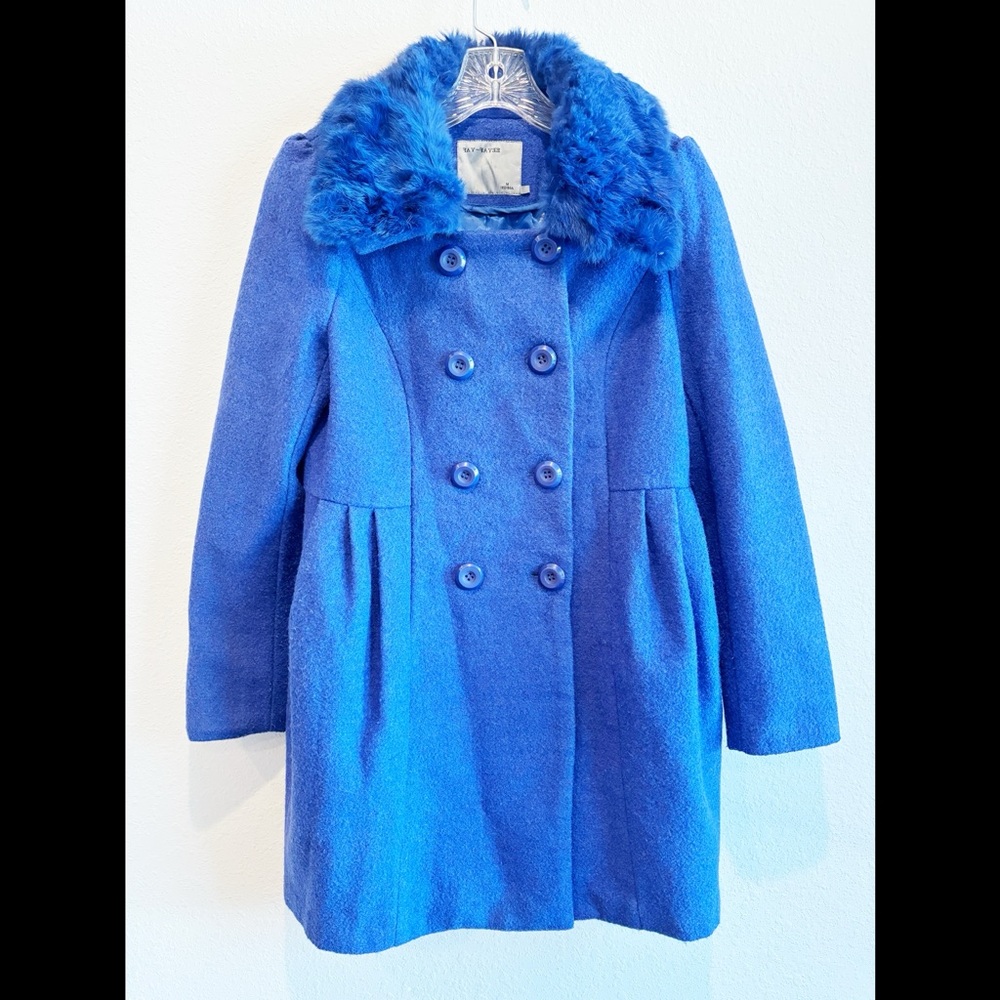 Fay - Fayee Wool and Rabbit Royal Blue Pea Coat GORGEOUS